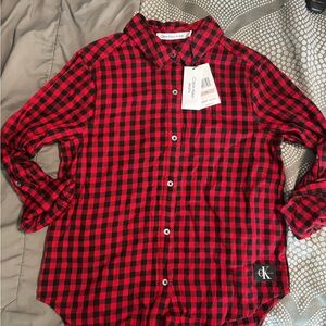 Calvin Klein Red and Black Button Down Shirt